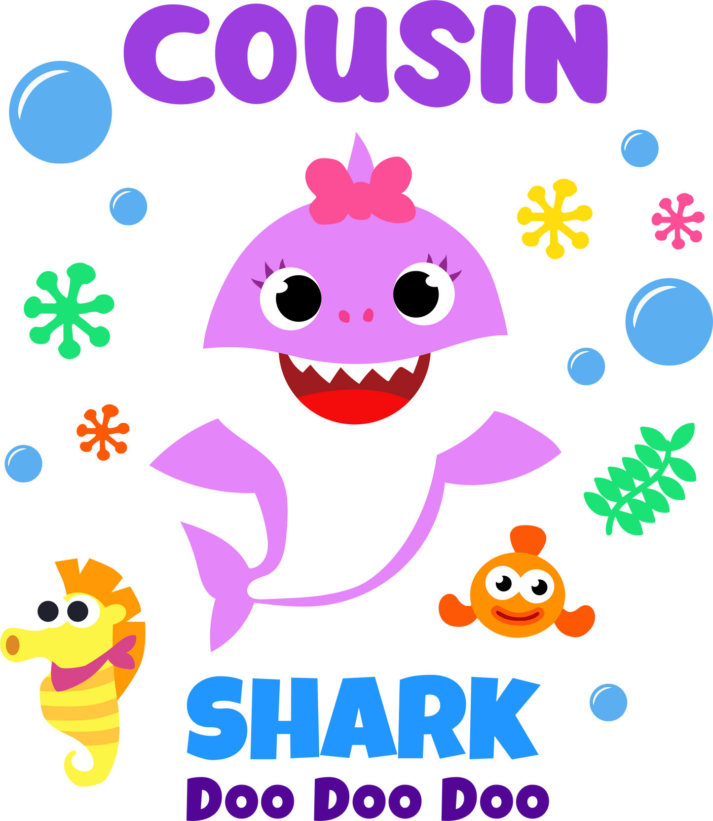 Purple Cousin shark girl - Decals Sticker Graphic - Auto, Wall, Laptop, Cell, Truck Sticker for Windows, Cars, Trucks