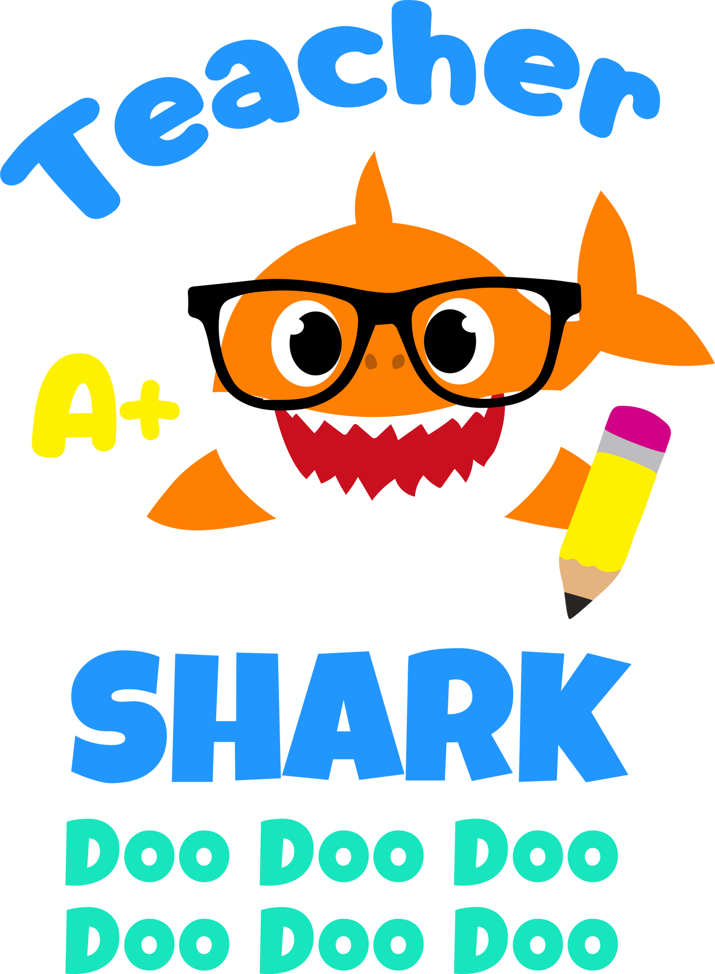 Orange teacher shark - Decals Sticker Graphic - Auto, Wall, Laptop, Cell, Truck Sticker for Windows, Cars, Trucks