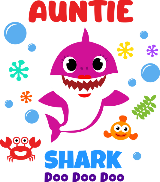 Pink auntie shark - Decals Sticker Graphic - Auto, Wall, Laptop, Cell, Truck Sticker for Windows, Cars, Trucks