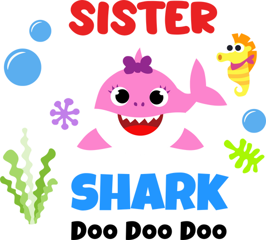 Pink Sister Shark - Decals Sticker Graphic - Auto, Wall, Laptop, Cell, Truck Sticker for Windows, Cars, Trucks