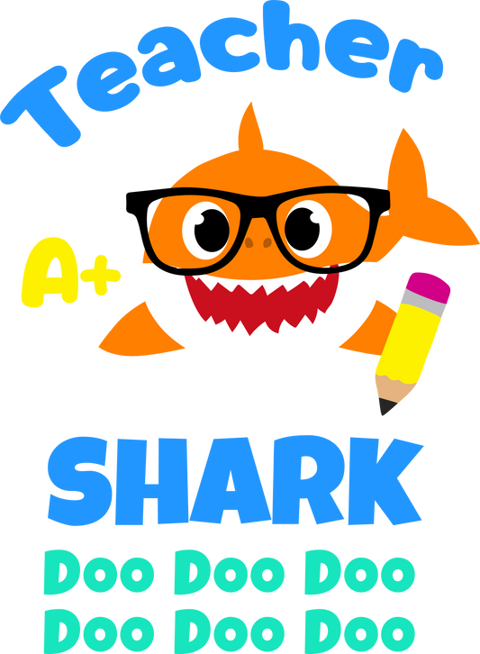 Orange teacher shark - Decals Sticker Graphic - Auto, Wall, Laptop, Cell, Truck Sticker for Windows, Cars, Trucks