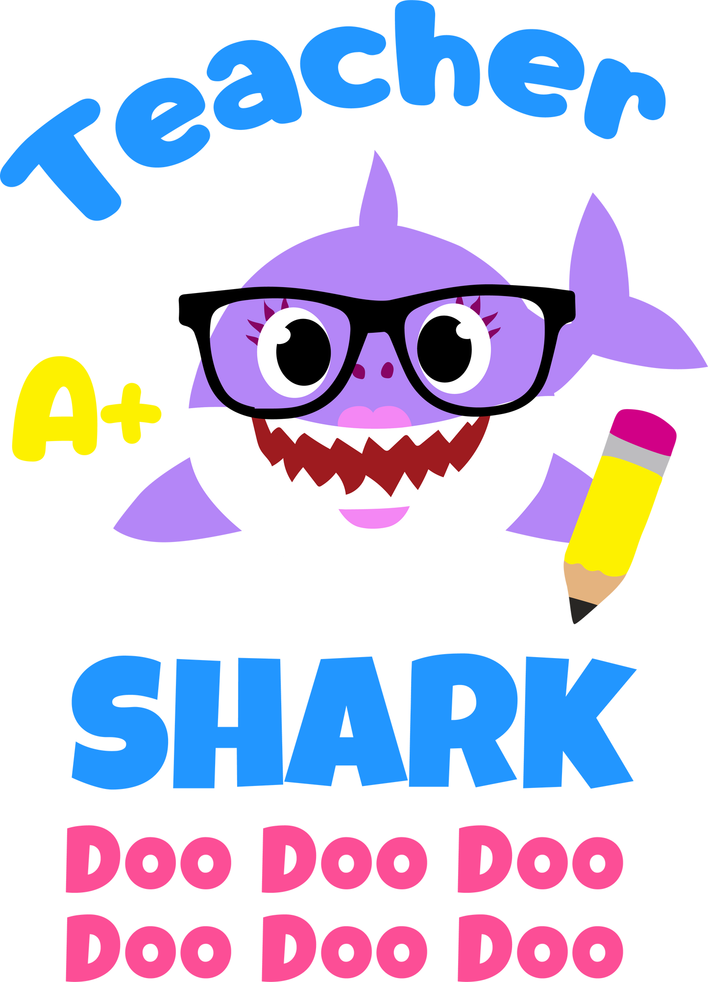 Purple  teacher shark - Decals Sticker Graphic - Auto, Wall, Laptop, Cell, Truck Sticker for Windows, Cars, Trucks