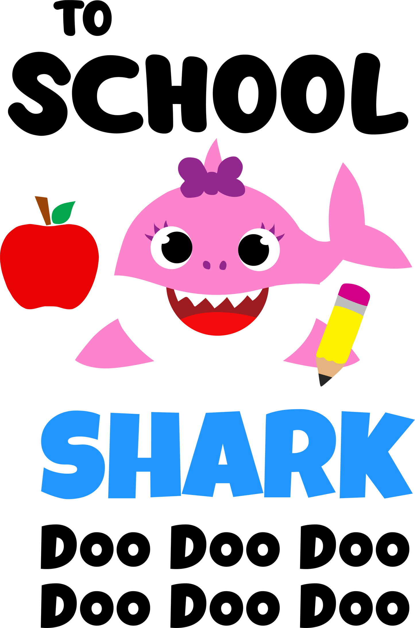 Pink shark to school - Decals Sticker Graphic - Auto, Wall, Laptop, Cell, Truck Sticker for Windows, Cars, Trucks
