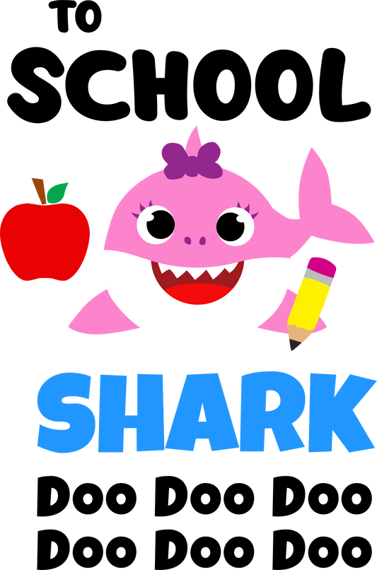 Pink shark to school - Decals Sticker Graphic - Auto, Wall, Laptop, Cell, Truck Sticker for Windows, Cars, Trucks